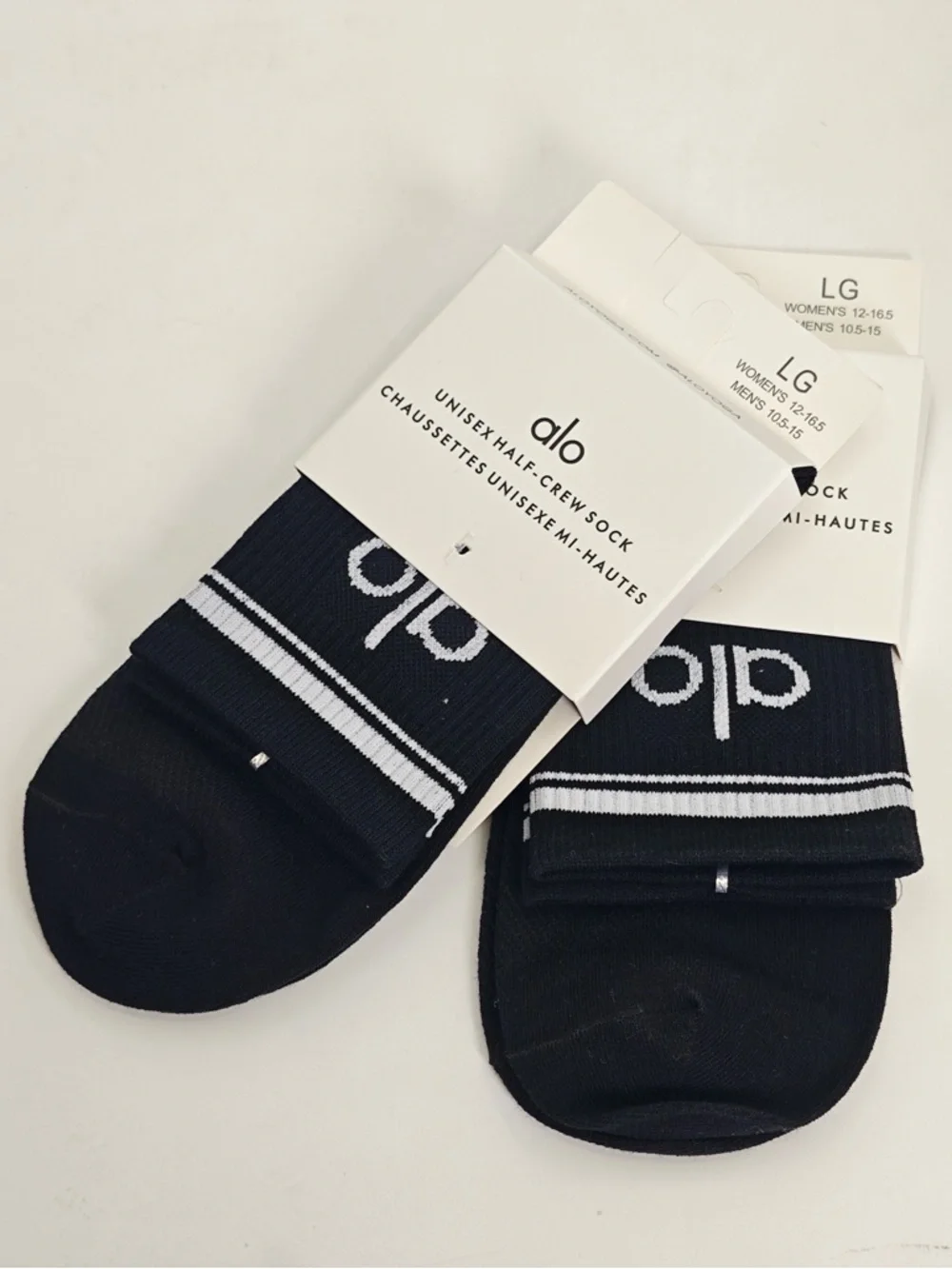 ALO Yoga Black Socks with White Stripe & Logo - Half-Crew